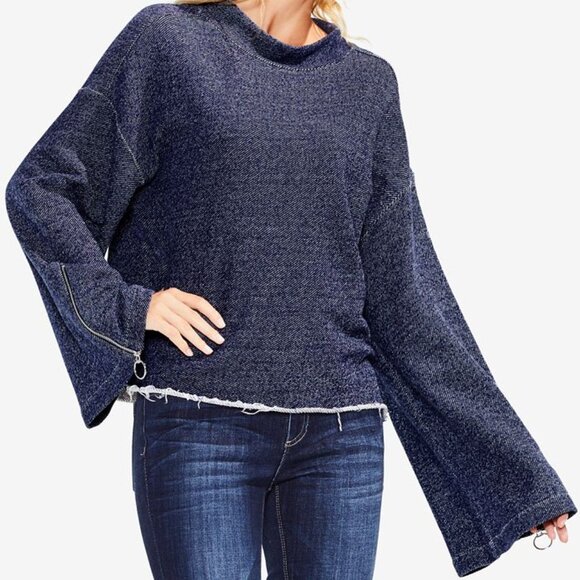 Two by Vince Camuto 100% Cotton Mock Neck Wide Bell Zipper-Sleeve Top Size XL - Picture 1 of 4